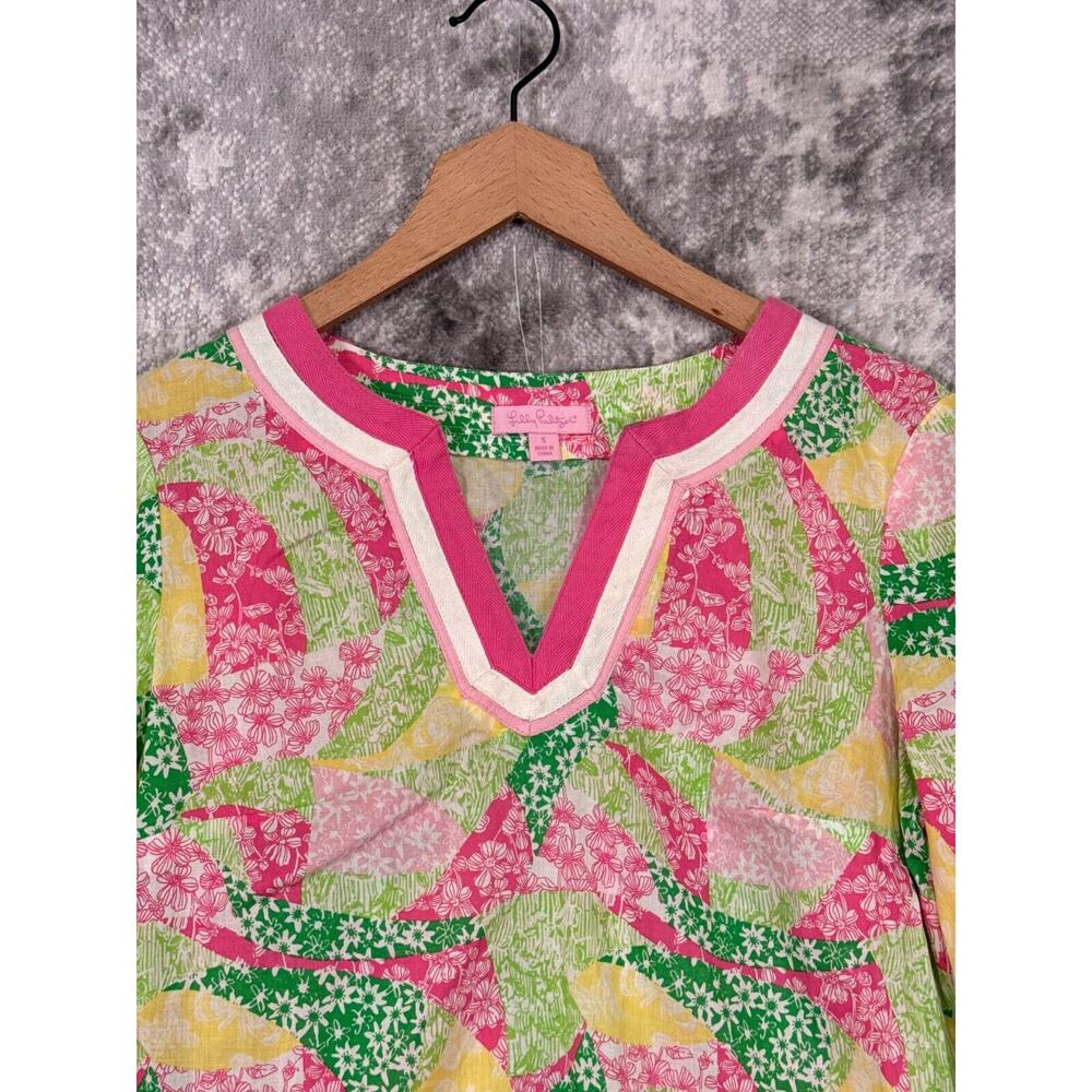 Lilly Pulitzer Dress Small Womens Classic Pink Green Floral Shift Tunic - Picture 2 of 8